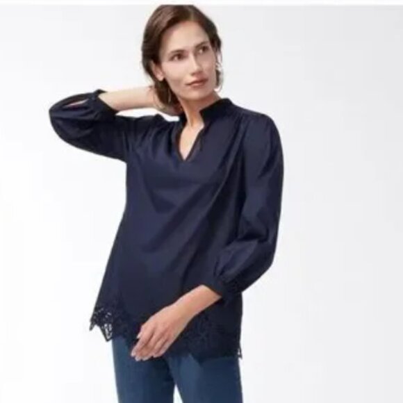 Chico's Lace Trim Blouse Top Size XL (16) Navy Blue - Picture 3 of 16